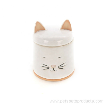 Pet Supplies White Ceramic Cat Shaped Container